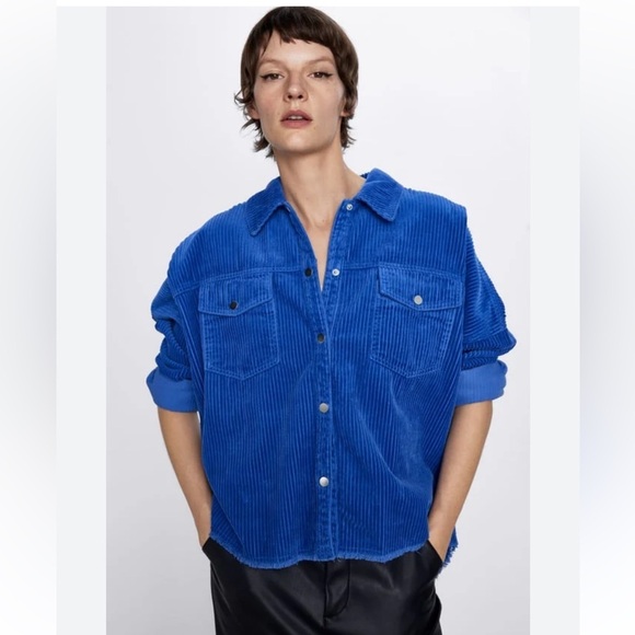 Zara Cobalt Blue Oversized Corduroy Jacket Shacket - Picture 8 of 16